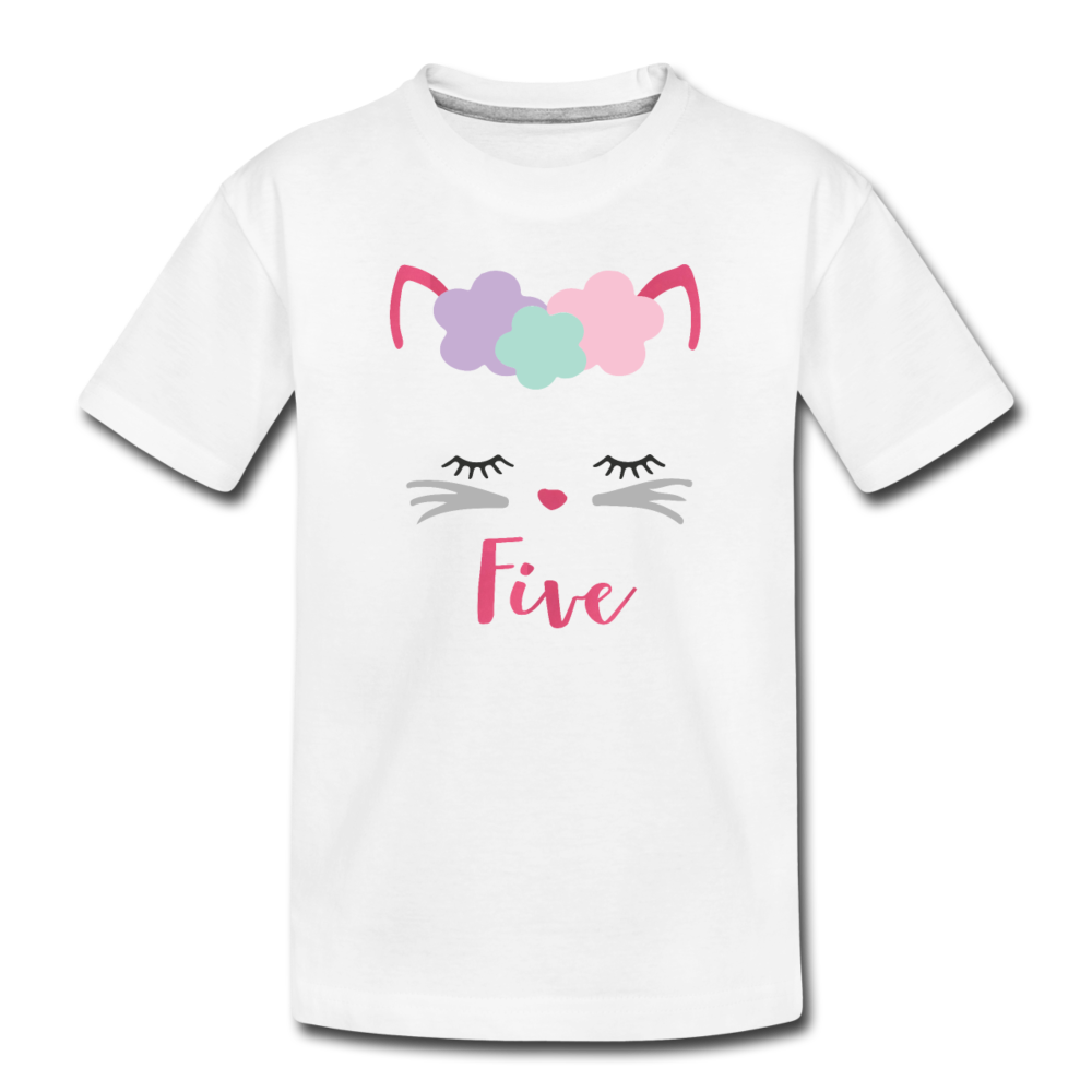 Kitty Cat 5th Birthday Party Shirt, Cute Kitten Birthday Girl Outfit, Premium Kids T-Shirt - white
