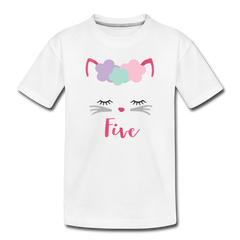 Kitty Cat 5th Birthday Party Shirt, Cute Kitten Birthday Girl Outfit, Premium Kids T-Shirt - white