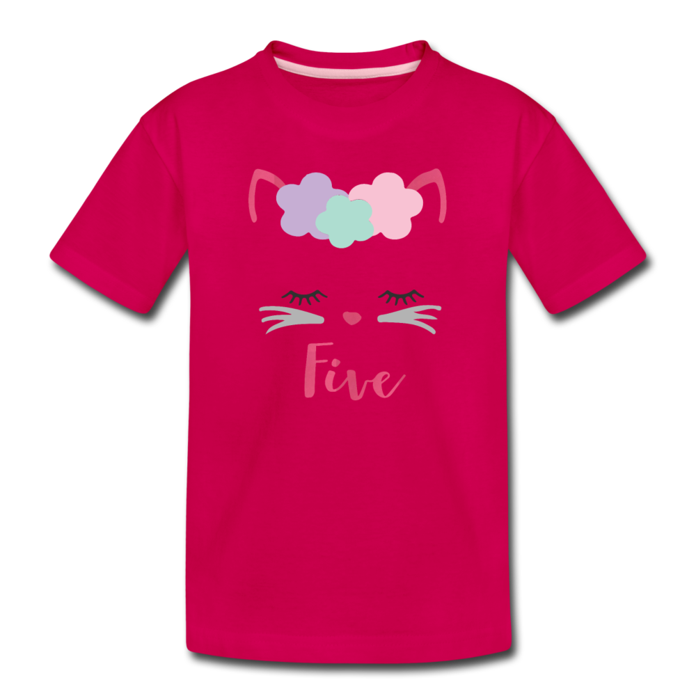 Kitty Cat 5th Birthday Party Shirt, Cute Kitten Birthday Girl Outfit, Premium Kids T-Shirt - dark pink
