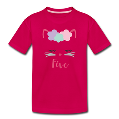 Kitty Cat 5th Birthday Party Shirt, Cute Kitten Birthday Girl Outfit, Premium Kids T-Shirt - dark pink
