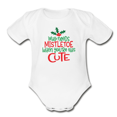 First Christmas Onesie for Babies, Organic Short Sleeve Baby Bodysuit - white