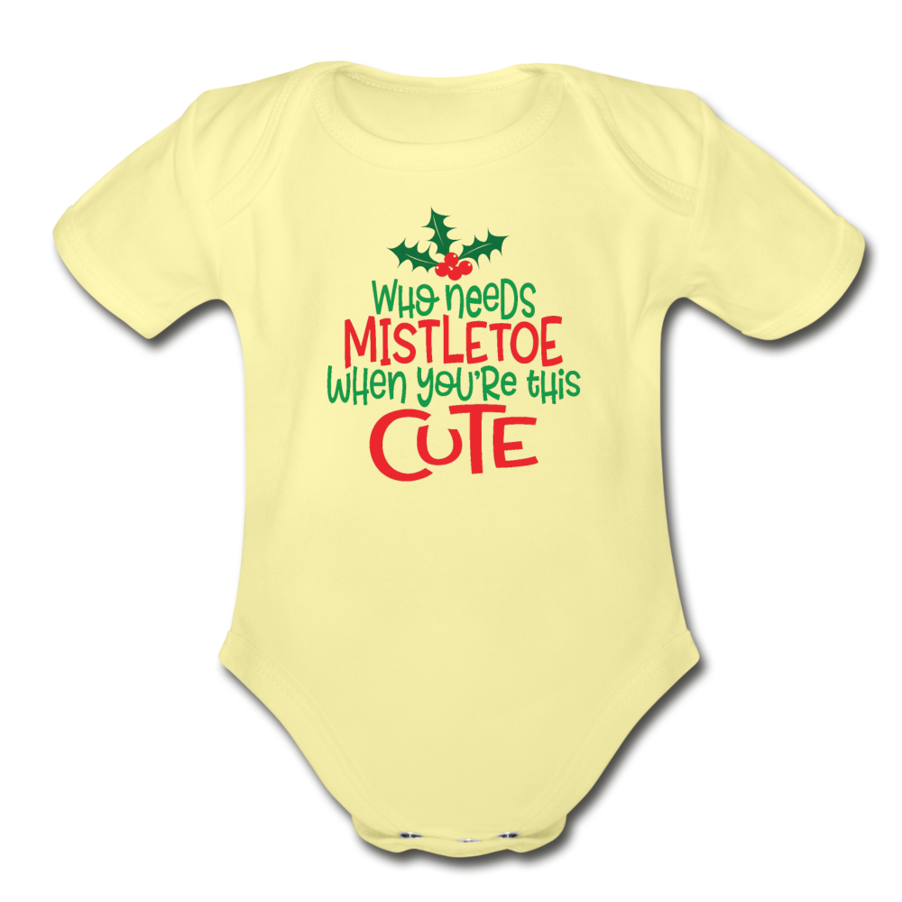 First Christmas Onesie for Babies, Organic Short Sleeve Baby Bodysuit - washed yellow