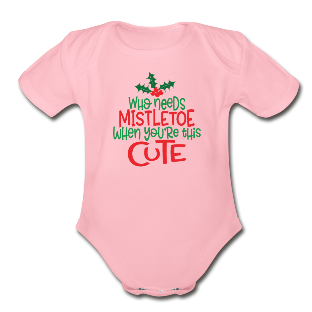 First Christmas Onesie for Babies, Organic Short Sleeve Baby Bodysuit - light pink