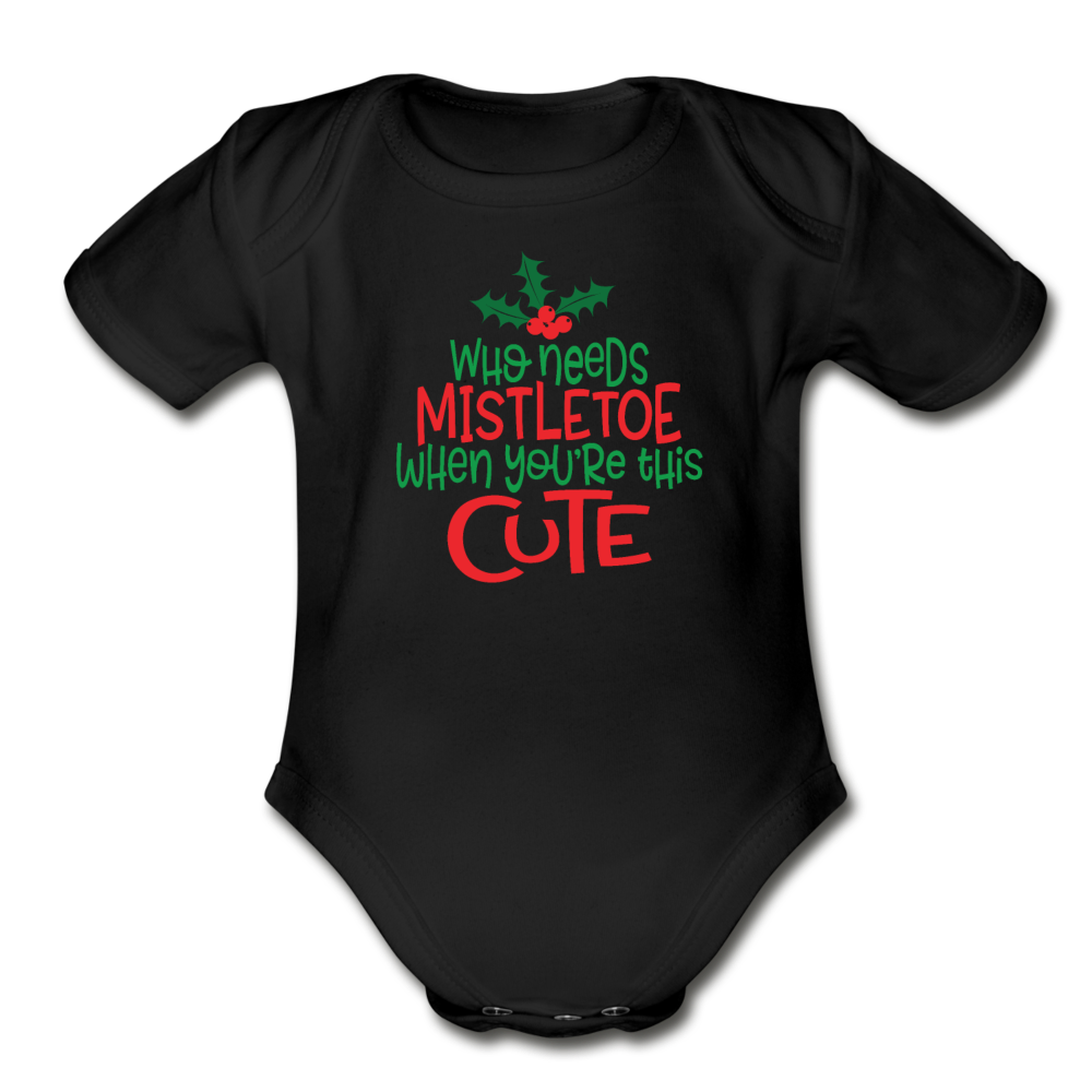 First Christmas Onesie for Babies, Organic Short Sleeve Baby Bodysuit - black