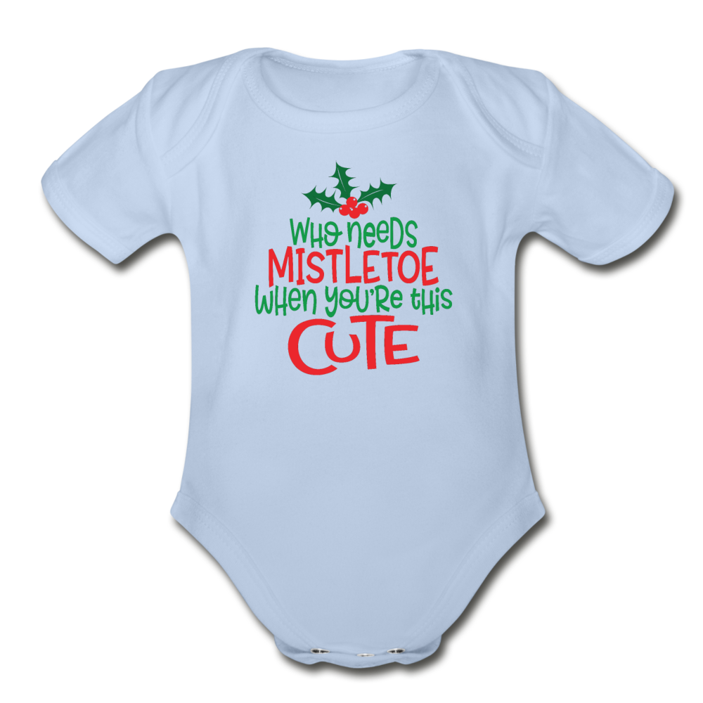 First Christmas Onesie for Babies, Organic Short Sleeve Baby Bodysuit - sky