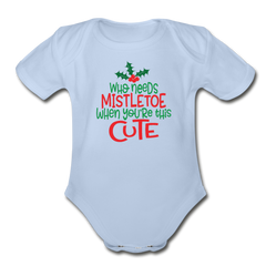 First Christmas Onesie for Babies, Organic Short Sleeve Baby Bodysuit - sky