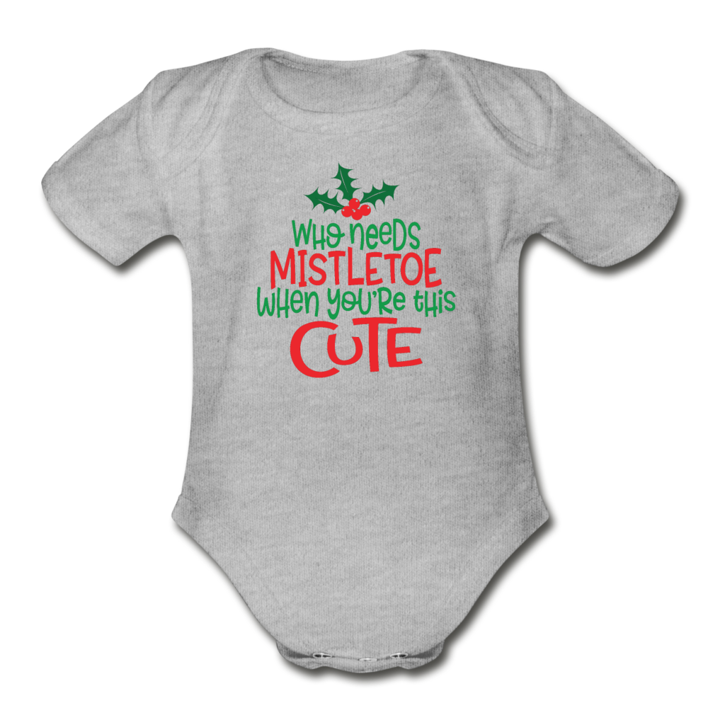 First Christmas Onesie for Babies, Organic Short Sleeve Baby Bodysuit - heather gray