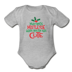 First Christmas Onesie for Babies, Organic Short Sleeve Baby Bodysuit - heather gray