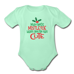 First Christmas Onesie for Babies, Organic Short Sleeve Baby Bodysuit - light mint