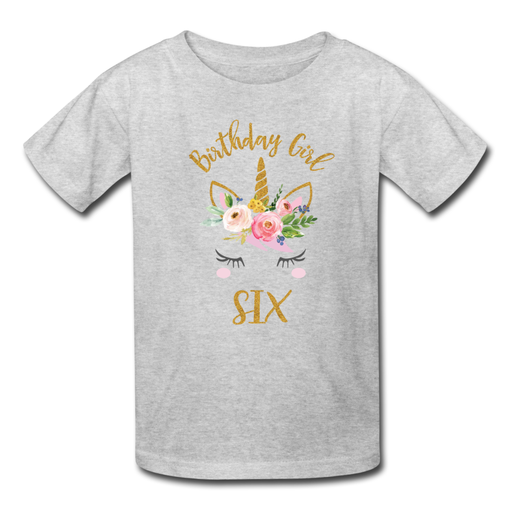 Unicorn Girls 6th Birthday Shirt, Kids' T-Shirt Fruit of the Loom - heather gray