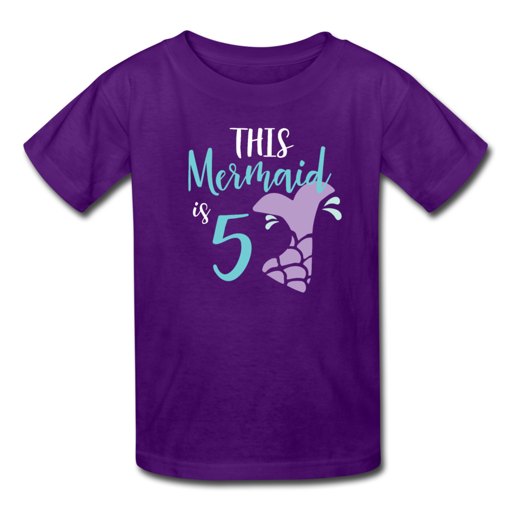 Girl Mermaid 5th Birthday Shirt, Kids' T-Shirt Fruit of the Loom - purple