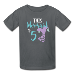 Girl Mermaid 5th Birthday Shirt, Kids' T-Shirt Fruit of the Loom - charcoal