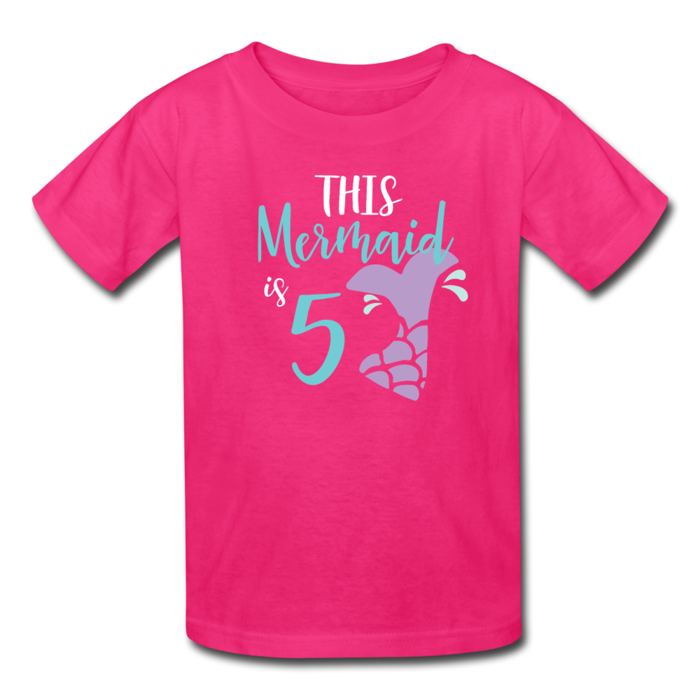 Girl Mermaid 5th Birthday Shirt, Kids' T-Shirt Fruit of the Loom - fuchsia