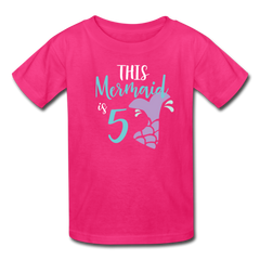 Girl Mermaid 5th Birthday Shirt, Kids' T-Shirt Fruit of the Loom - fuchsia