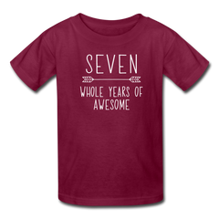 Boy Seven Whole Years of Awesome Birthday Shirt, Kids' T-Shirt Fruit of the Loom - burgundy