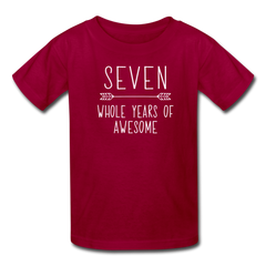 Boy Seven Whole Years of Awesome Birthday Shirt, Kids' T-Shirt Fruit of the Loom - dark red