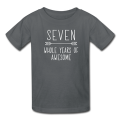 Boy Seven Whole Years of Awesome Birthday Shirt, Kids' T-Shirt Fruit of the Loom - charcoal