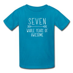 Boy Seven Whole Years of Awesome Birthday Shirt, Kids' T-Shirt Fruit of the Loom - turquoise