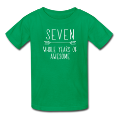 Boy Seven Whole Years of Awesome Birthday Shirt, Kids' T-Shirt Fruit of the Loom - kelly green