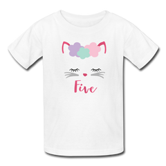 Kitty Cat 5th Birthday Party Shirt, Cute Kitten Birthday Girl Outfit, Kids' T-Shirt Fruit of the Loom - white