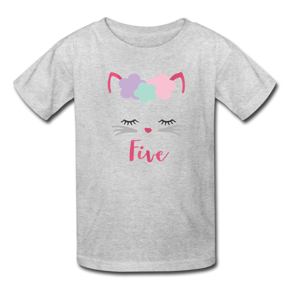 Kitty Cat 5th Birthday Party Shirt, Cute Kitten Birthday Girl Outfit, Kids' T-Shirt Fruit of the Loom - heather gray