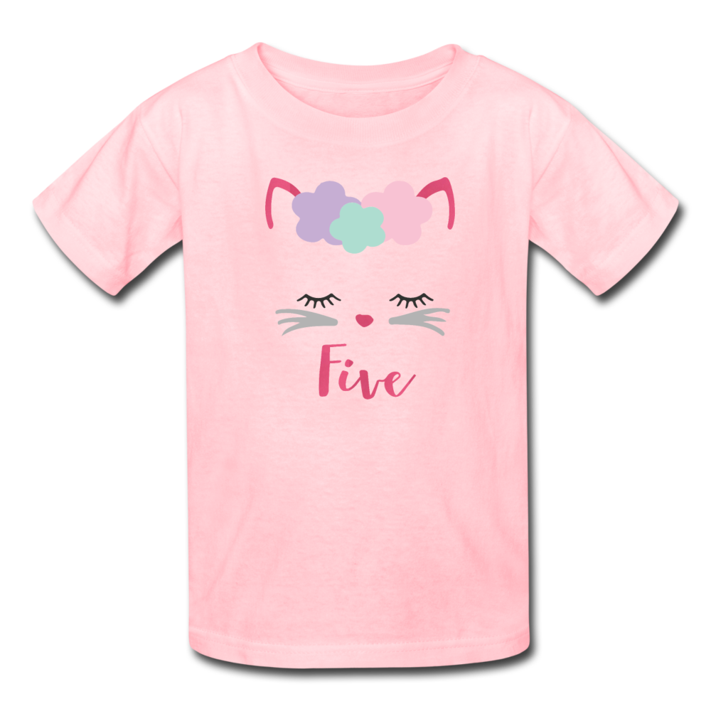 Kitty Cat 5th Birthday Party Shirt, Cute Kitten Birthday Girl Outfit, Kids' T-Shirt Fruit of the Loom - pink