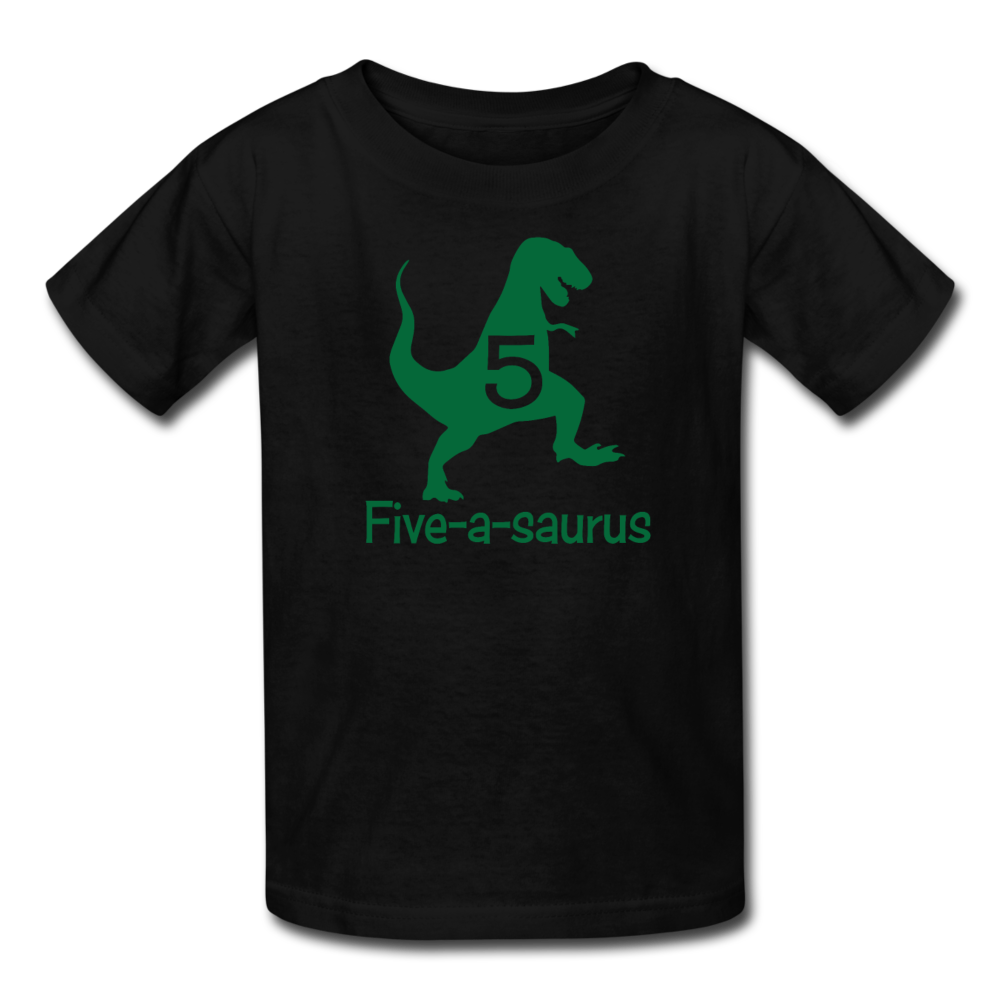 Boys Fifth Birthday Dinosaur Shirt, Five-A-Saurus, Kids' T-Shirt Fruit of the Loom - black