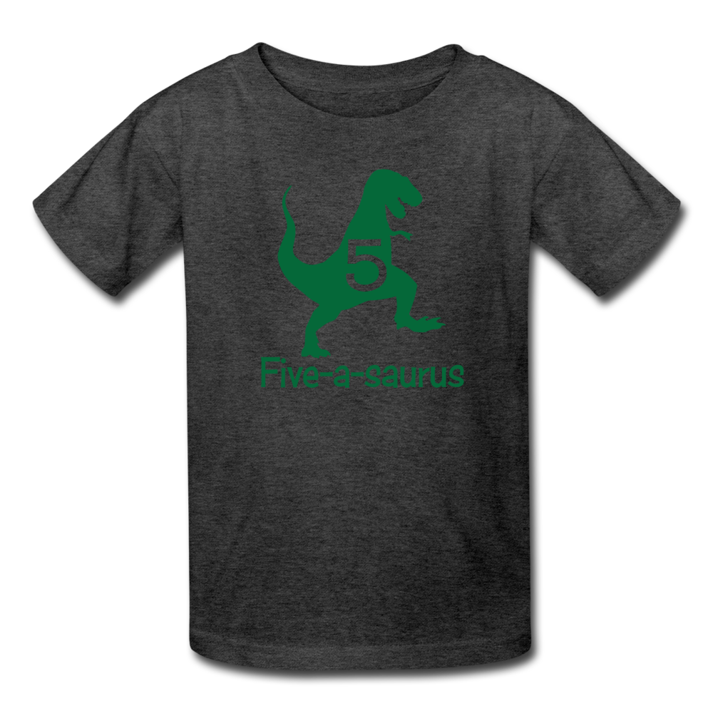 Boys Fifth Birthday Dinosaur Shirt, Five-A-Saurus, Kids' T-Shirt Fruit of the Loom - heather black