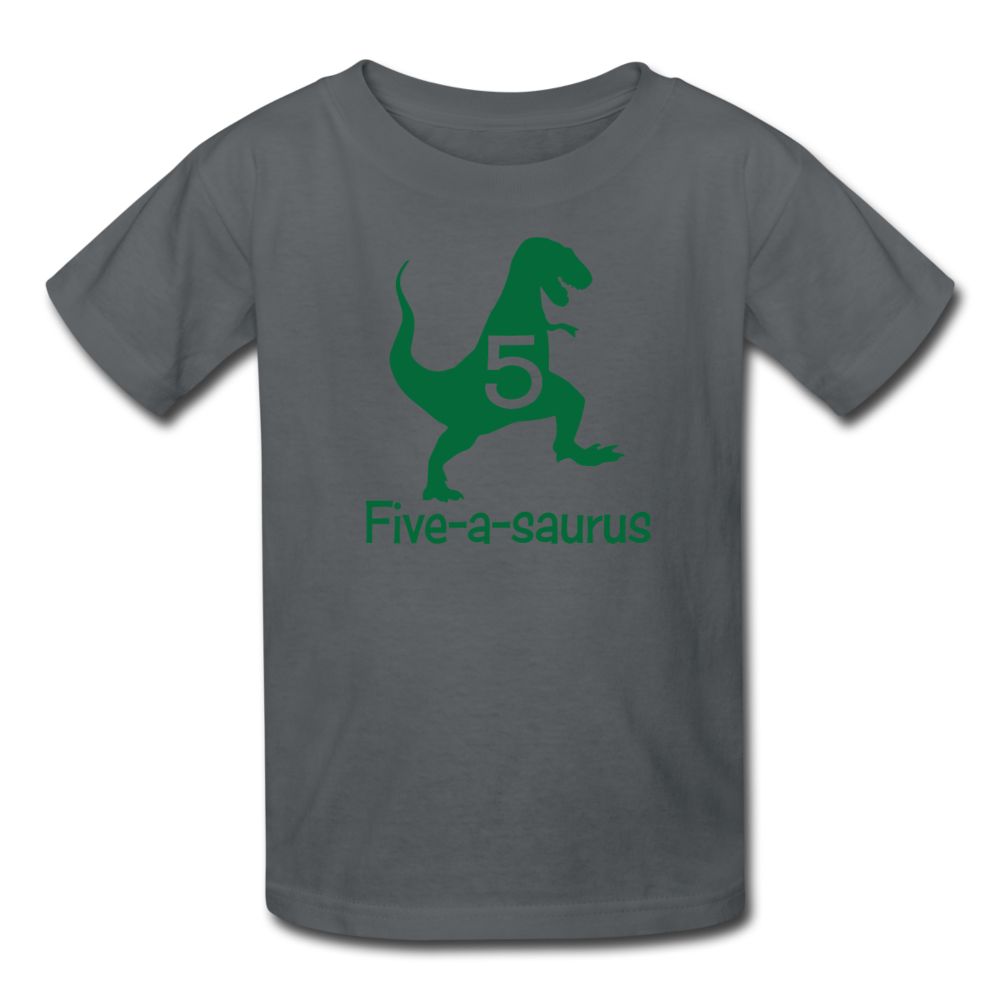 Boys Fifth Birthday Dinosaur Shirt, Five-A-Saurus, Kids' T-Shirt Fruit of the Loom - charcoal