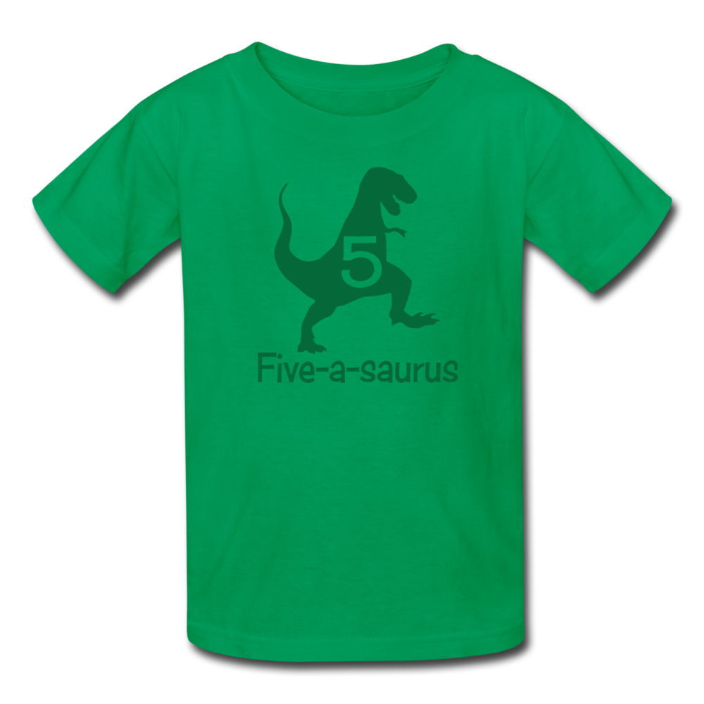 Boys Fifth Birthday Dinosaur Shirt, Five-A-Saurus, Kids' T-Shirt Fruit of the Loom - kelly green