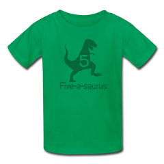 Boys Fifth Birthday Dinosaur Shirt, Five-A-Saurus, Kids' T-Shirt Fruit of the Loom - kelly green
