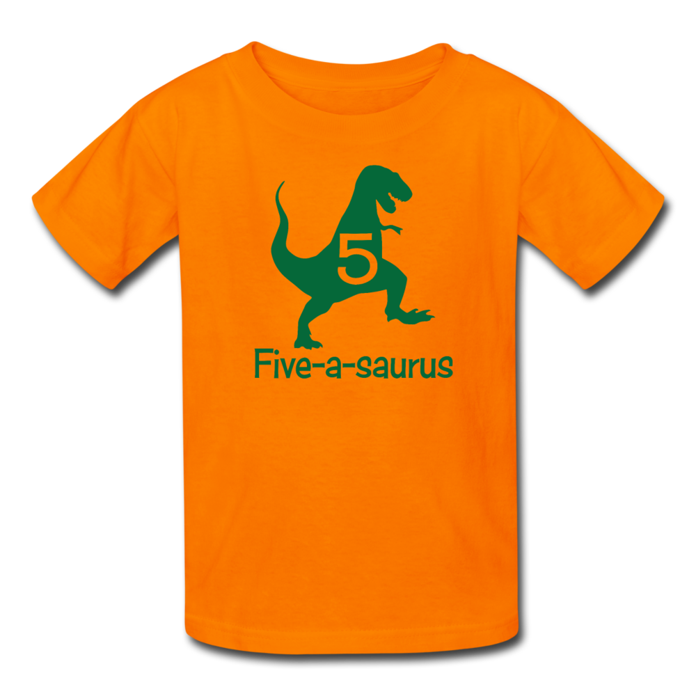 Boys Fifth Birthday Dinosaur Shirt, Five-A-Saurus, Kids' T-Shirt Fruit of the Loom - orange