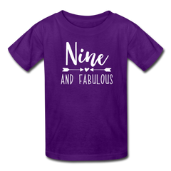 Nine and Fabulous, Girl 9th Birthday Shirt, Kids' T-Shirt Fruit of the Loom - purple