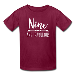 Nine and Fabulous, Girl 9th Birthday Shirt, Kids' T-Shirt Fruit of the Loom - burgundy