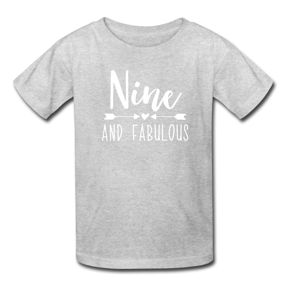 Nine and Fabulous, Girl 9th Birthday Shirt, Kids' T-Shirt Fruit of the Loom - heather gray