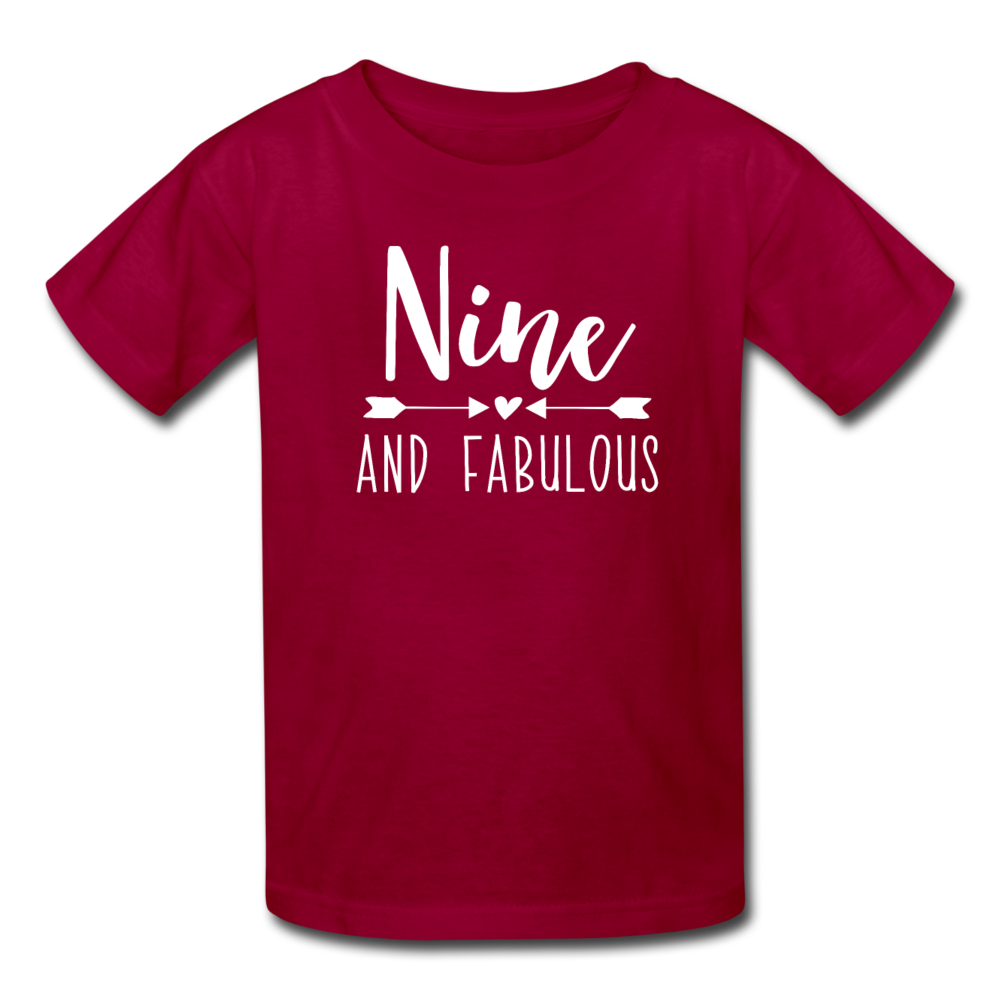 Nine and Fabulous, Girl 9th Birthday Shirt, Kids' T-Shirt Fruit of the Loom - dark red