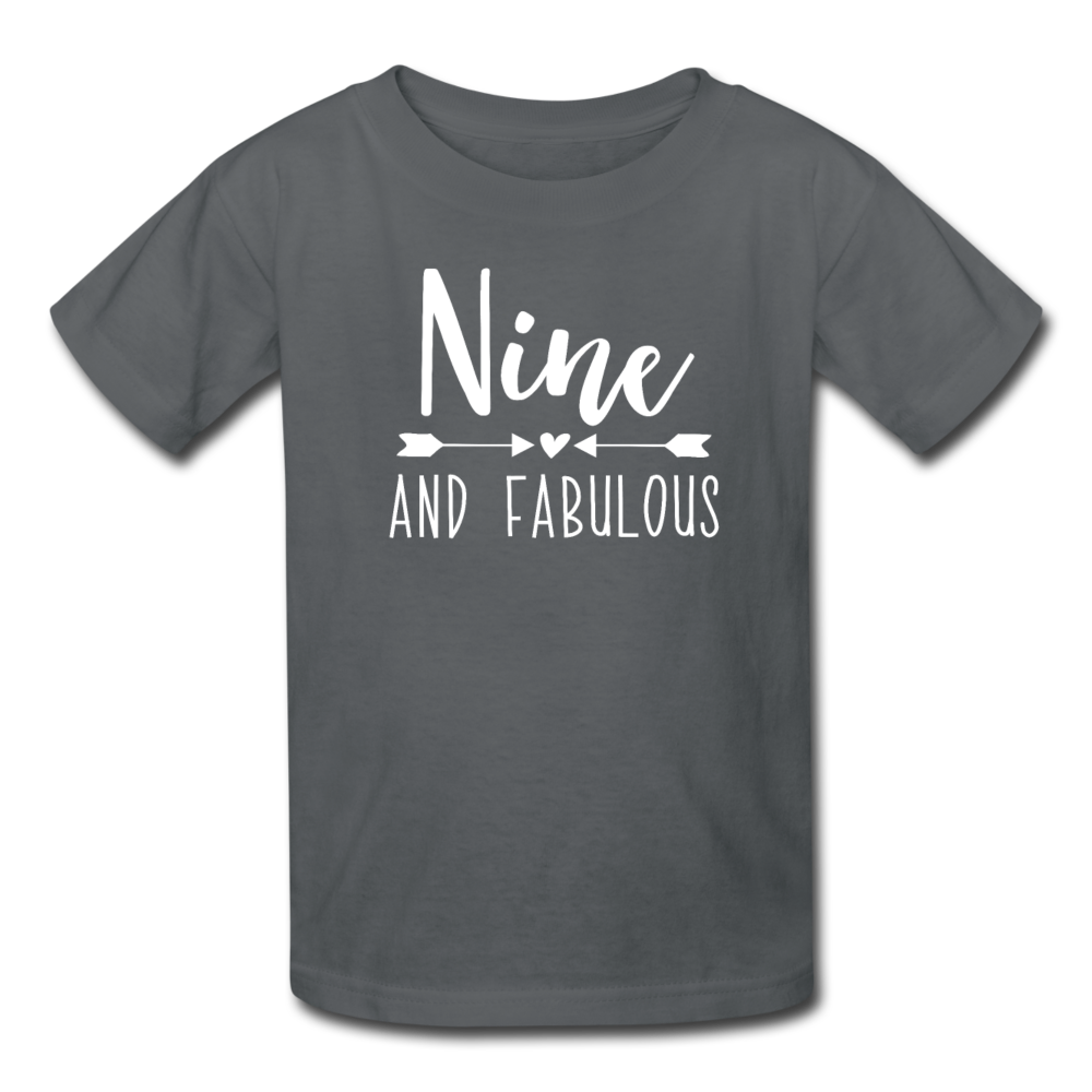 Nine and Fabulous, Girl 9th Birthday Shirt, Kids' T-Shirt Fruit of the Loom - charcoal