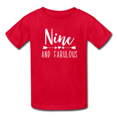 Nine and Fabulous, Girl 9th Birthday Shirt, Kids' T-Shirt Fruit of the Loom - red