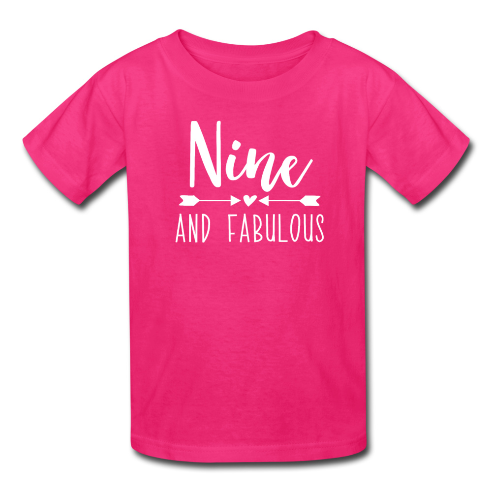 Nine and Fabulous, Girl 9th Birthday Shirt, Kids' T-Shirt Fruit of the Loom - fuchsia