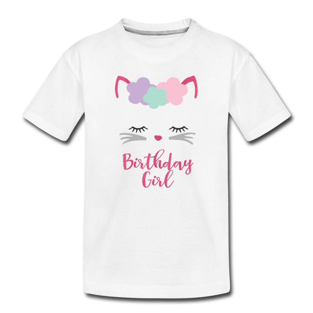 Kitty Cat Birthday Girl Shirt, Toddler Premium T-Shirt - white