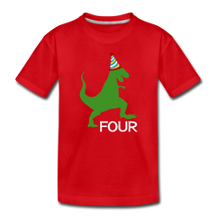 Boy 4th Birthday Dinosaur Shirt, Toddler Premium T-Shirt - red
