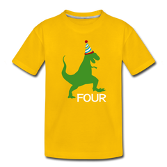 Boy 4th Birthday Dinosaur Shirt, Toddler Premium T-Shirt - sun yellow