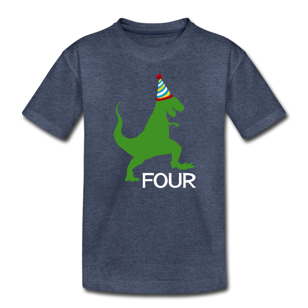 Boy 4th Birthday Dinosaur Shirt, Toddler Premium T-Shirt - heather blue