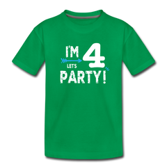 Boys I'm 4 Lets Party 4th Birthday Shirt, Toddler Premium T-Shirt - kelly green