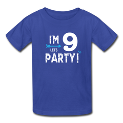 Boy 9th Birthday Shirt, I'm Nine Lets Party Kids' T-Shirt Fruit of the Loom - royal blue