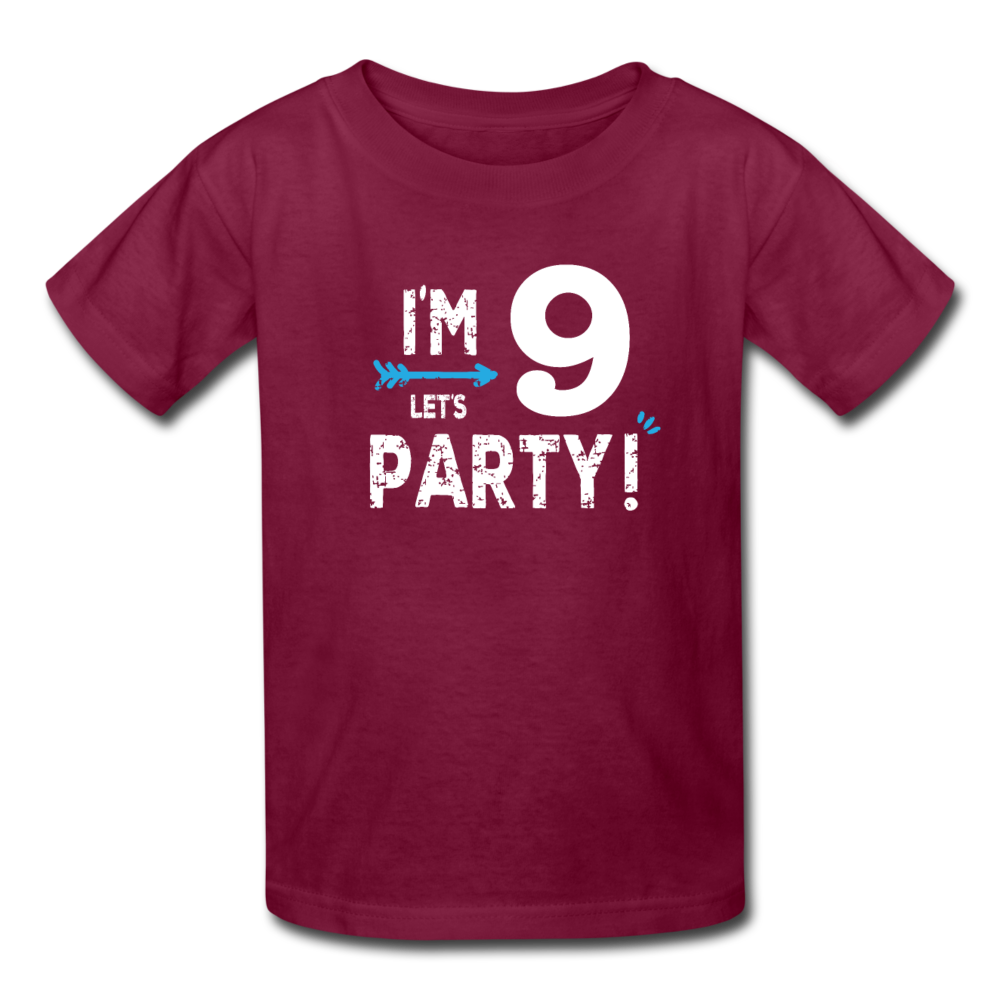 Boy 9th Birthday Shirt, I'm Nine Lets Party Kids' T-Shirt Fruit of the Loom - burgundy