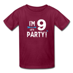 Boy 9th Birthday Shirt, I'm Nine Lets Party Kids' T-Shirt Fruit of the Loom - burgundy