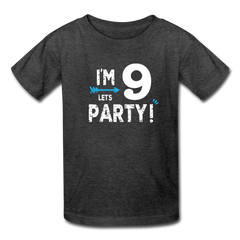 Boy 9th Birthday Shirt, I'm Nine Lets Party Kids' T-Shirt Fruit of the Loom - heather black