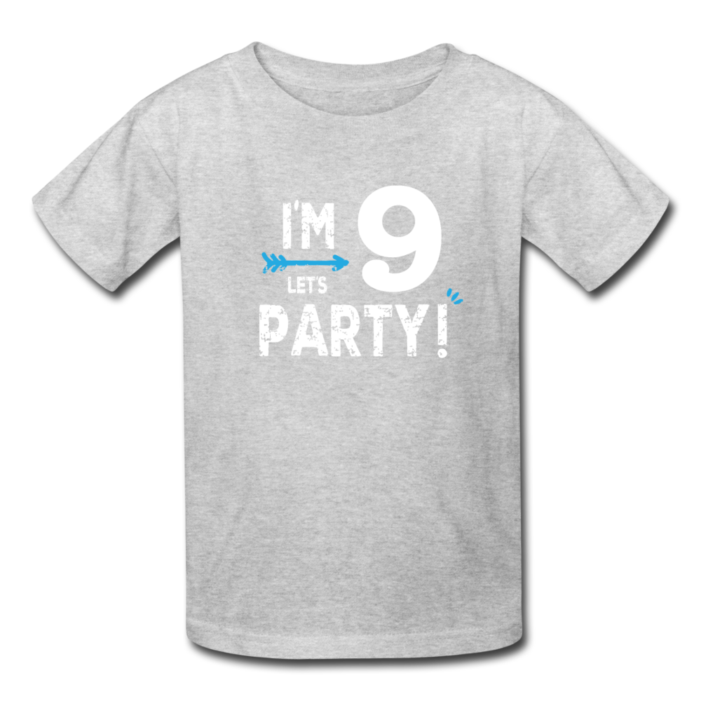 Boy 9th Birthday Shirt, I'm Nine Lets Party Kids' T-Shirt Fruit of the Loom - heather gray