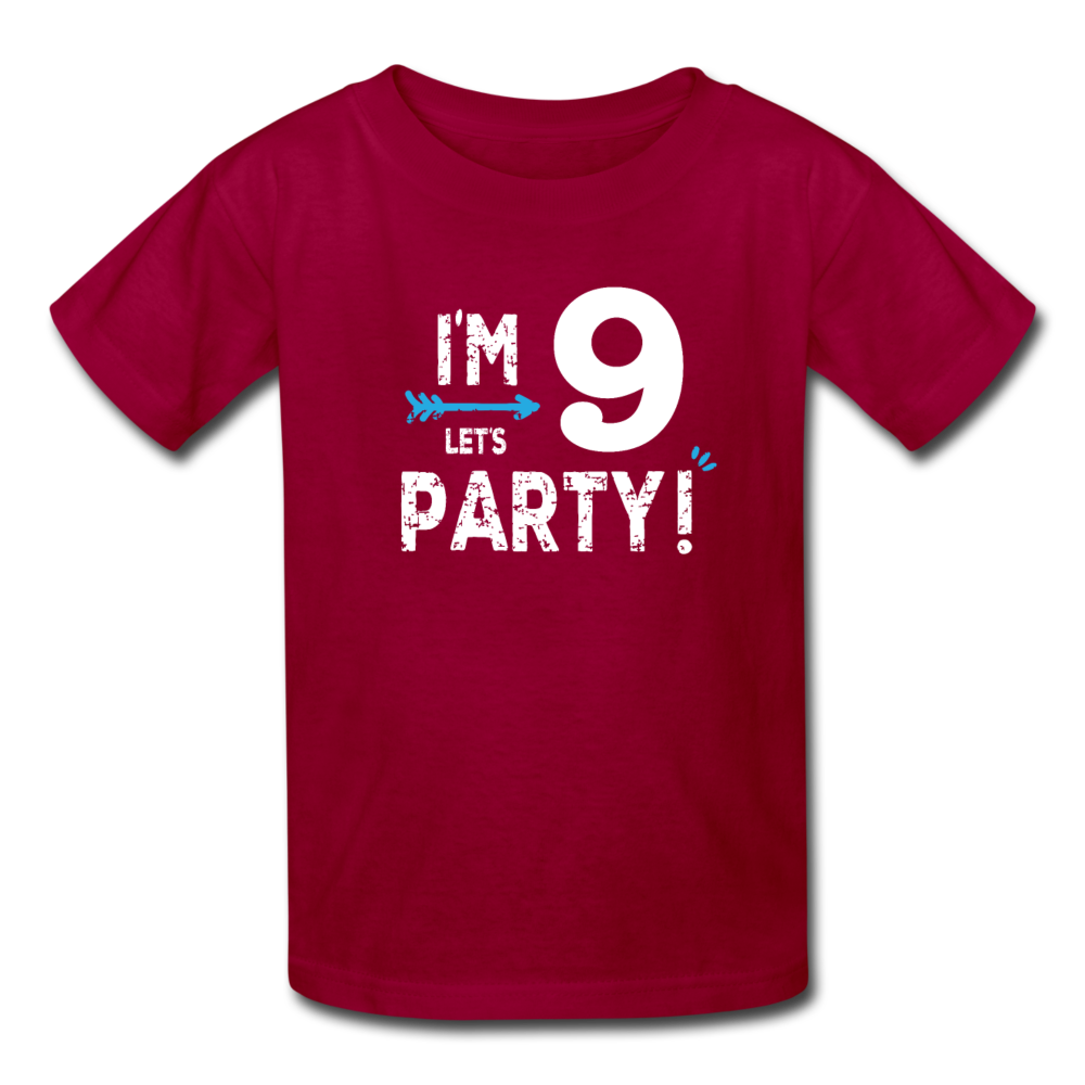 Boy 9th Birthday Shirt, I'm Nine Lets Party Kids' T-Shirt Fruit of the Loom - dark red